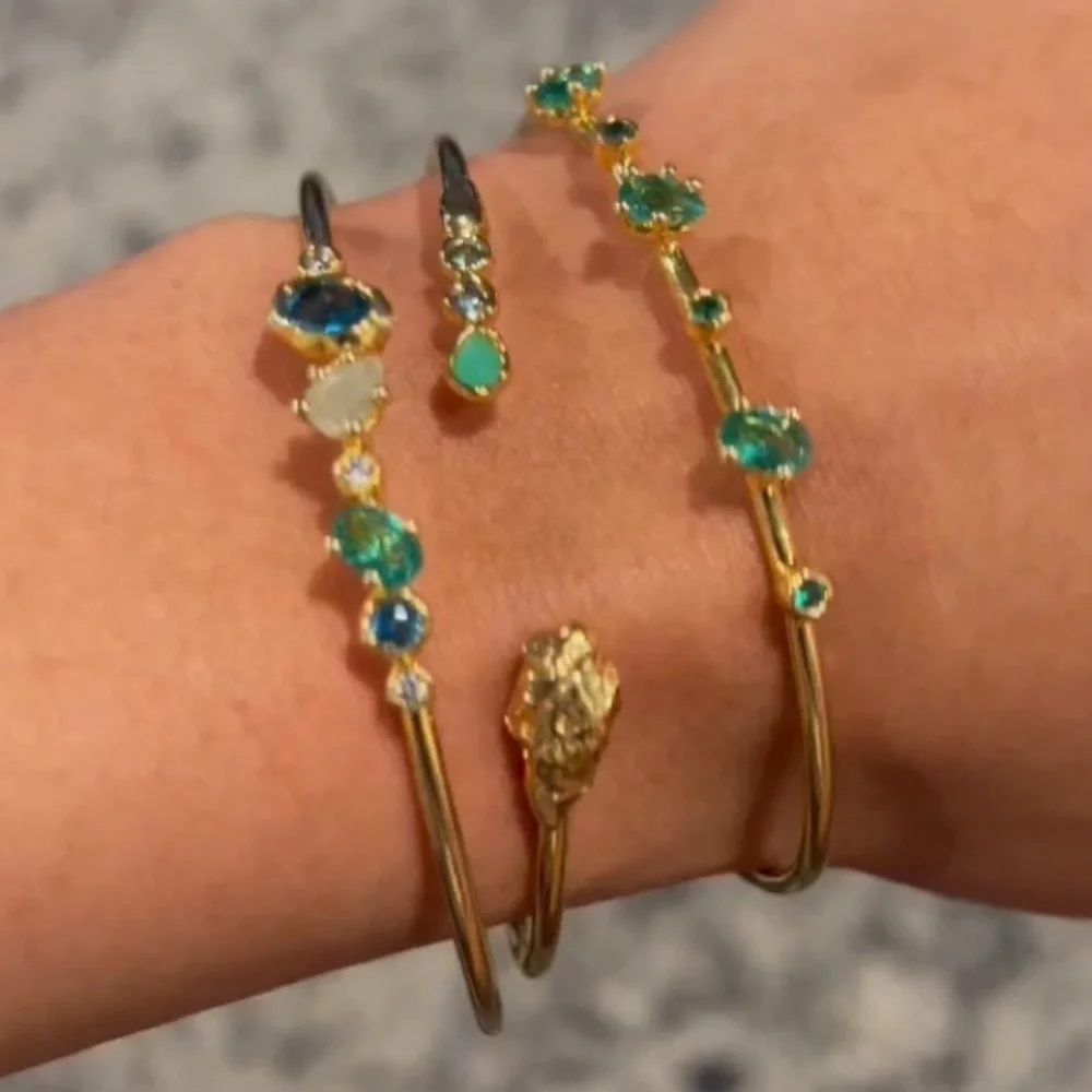 ALEXIS BITTAR Set of 3 Asterales Gold Green Blue Nanogem Crystal Cuff Bracelets